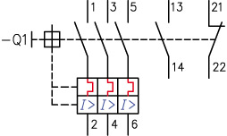 Schaltzeichen Motorschutzschalter mit Hilfskontakten