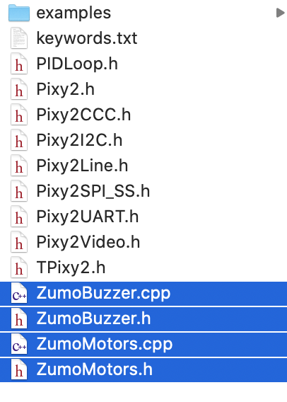 Pixy2 Bibliothek Zumo Dateien löschen