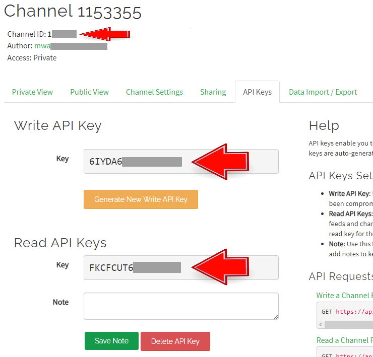 ThingSpeak API Keys