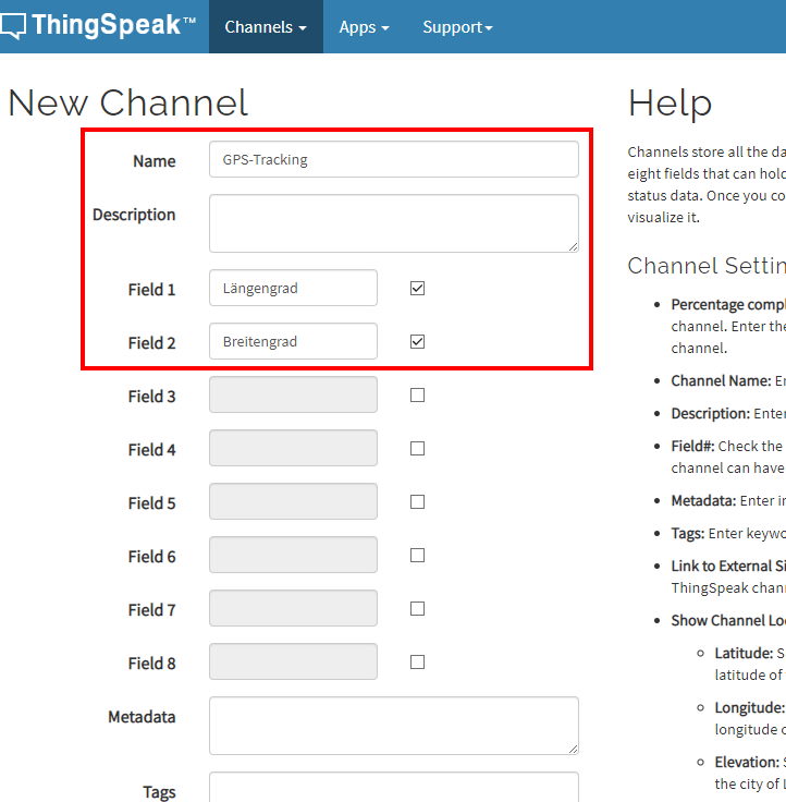 ThingSpeak Channel erstellen 2