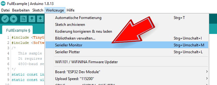 Arduino IDE "serieller Monitor öffnen"