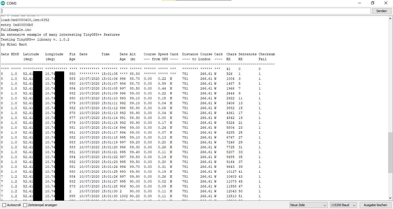 GPS Test Serieller Monitor