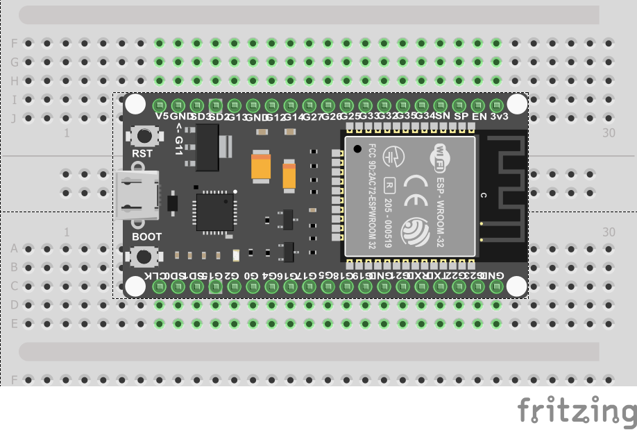 ESP32 auf Steckplatine (Fritzing)