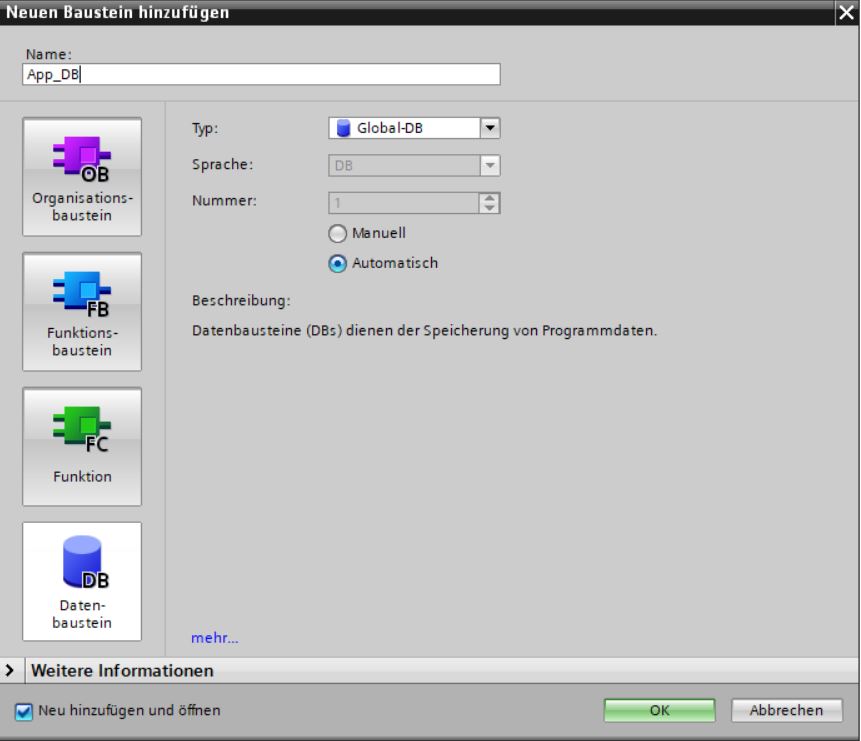 Datenbaustein anlegen