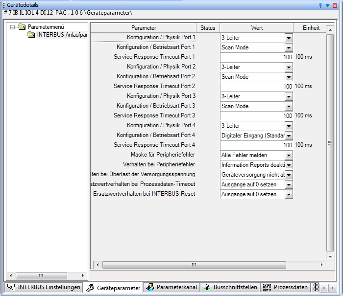 PC WORX - Buskonfiguration>Gerätedetails>Geräteparameter