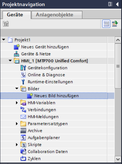 Projektnavigator "neues Bild erstellen"