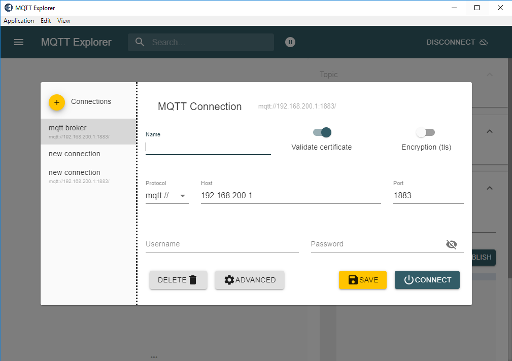 Start Ansicht im MQTT Exolorer