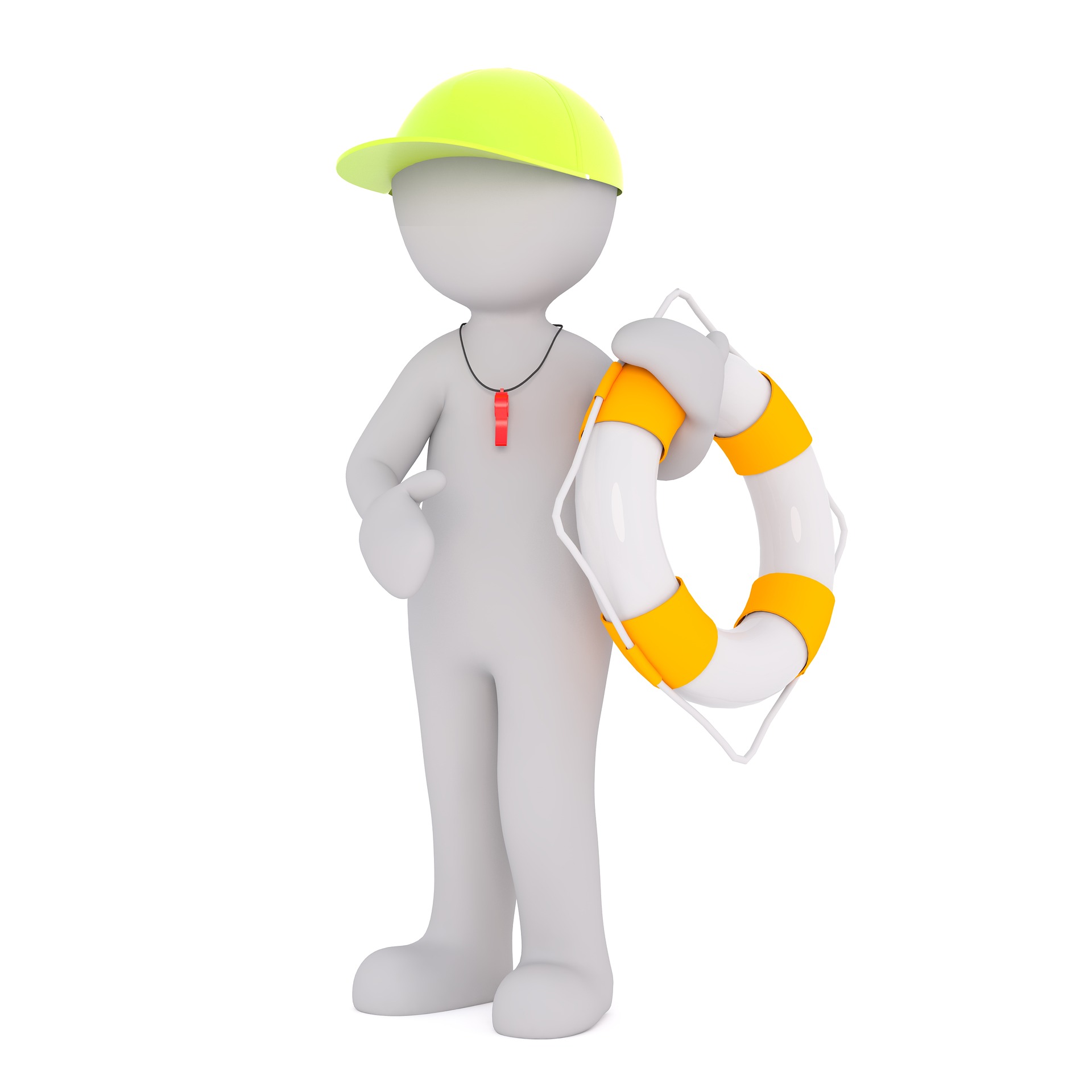 3D Männchen mit Cap, Pfeife und Rettungsring