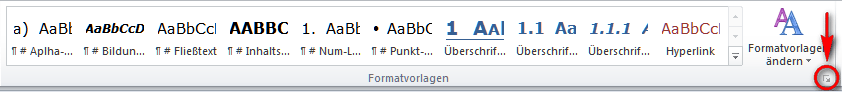 Startfeld für Dialogfeld "Formatvorlagen"