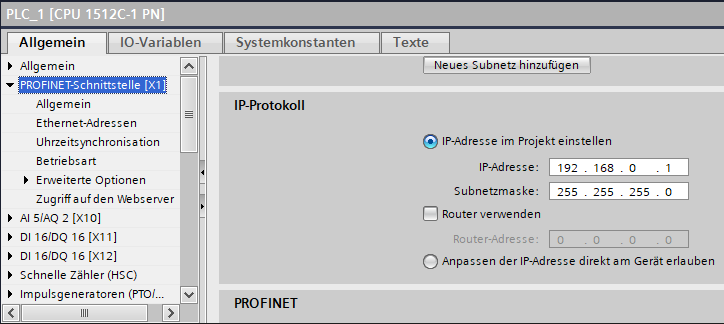 SPS Geräteeinstellungen 