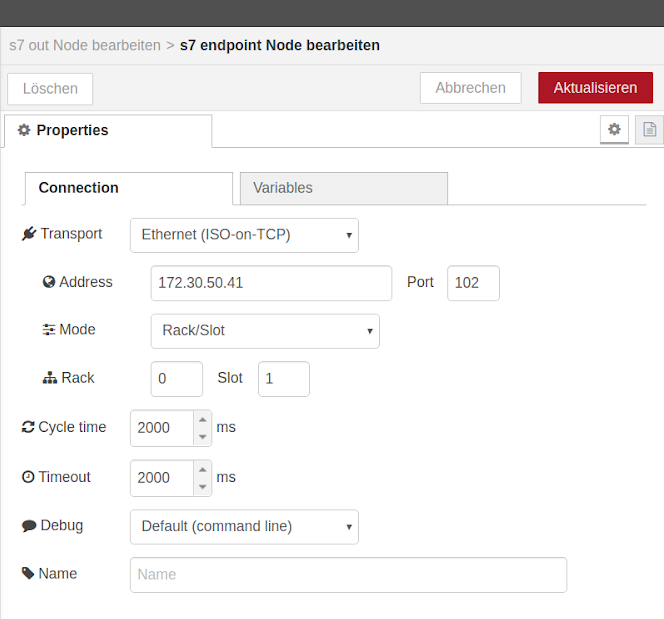 NodeRed Connection Konfiguration