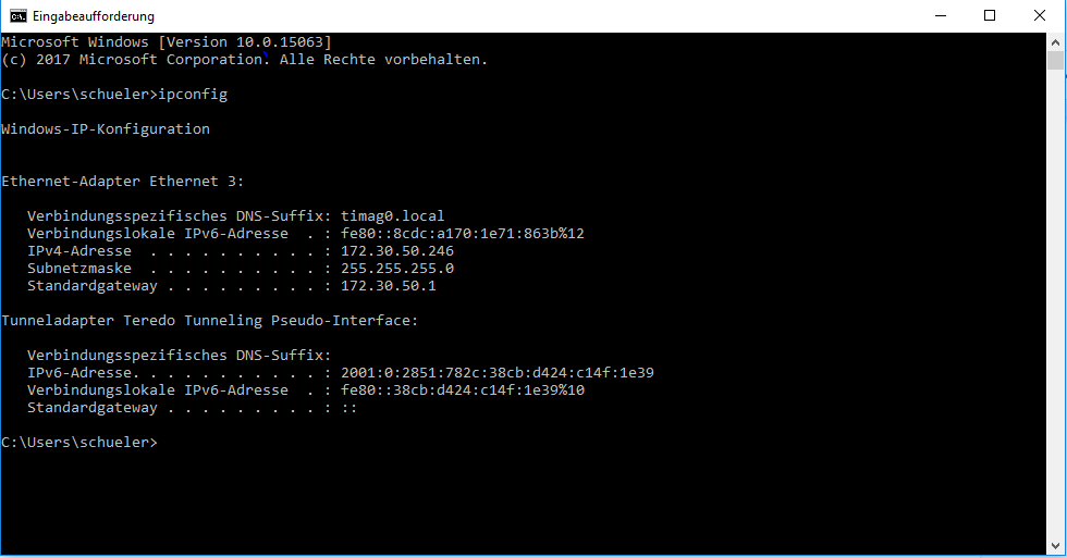 "ipconfig"-Beispiel