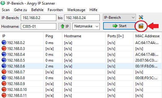 Oberfläche des Angr IP Scanners